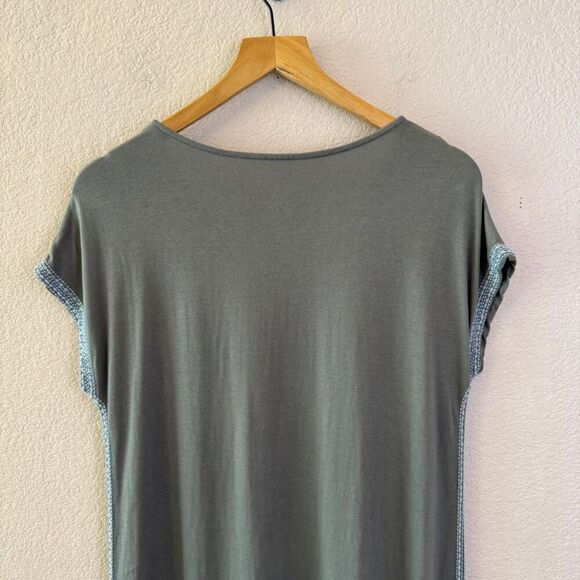 J Jill Relaxed Embroidered T-Shirt Dress Size XS Gray Green Casual Short Sleeve - Picture 8 of 11